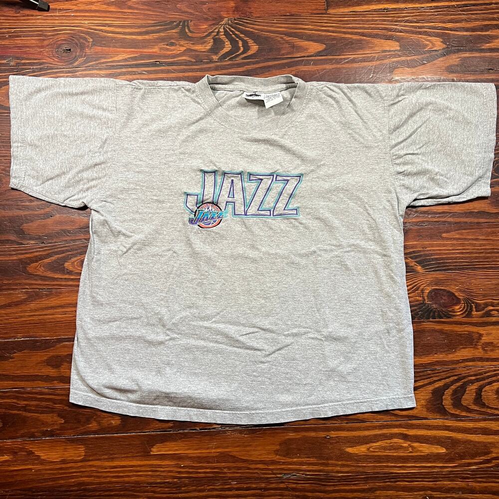 Pro Edge L Vintage Utah Jazz T Shirt Gray Embroidered NBA